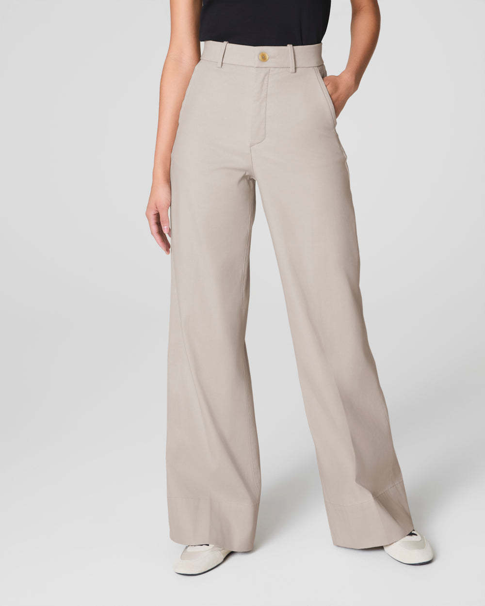 Tummy Control Twill Cropped Wide Leg Pant