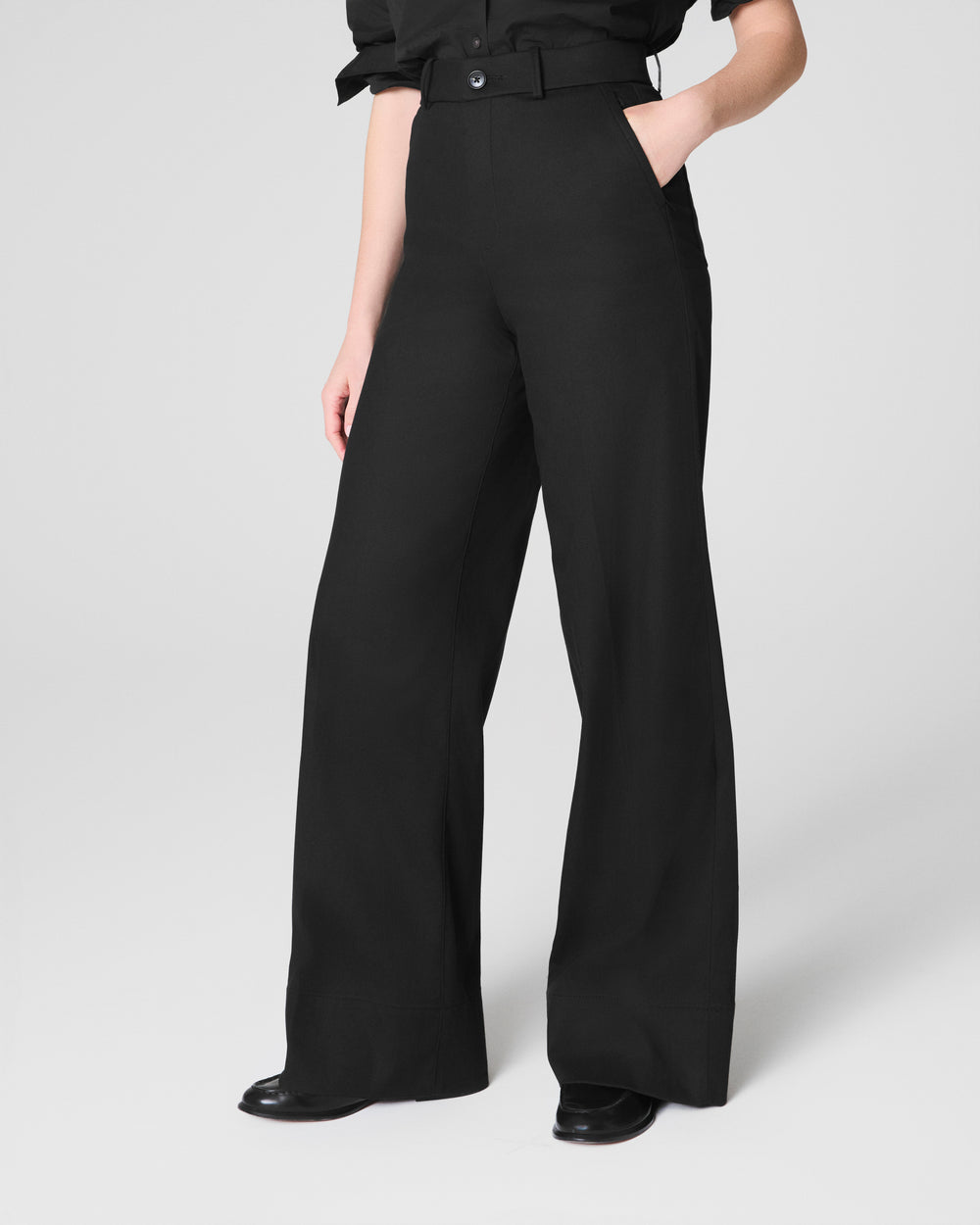 Tummy Control Twill Cropped Wide Leg Pant