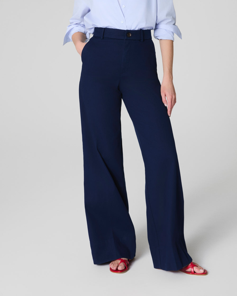 Tummy Control Twill Cropped Wide Leg Pant