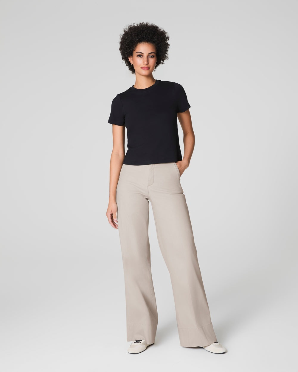 Tummy Control Twill Cropped Wide Leg Pant