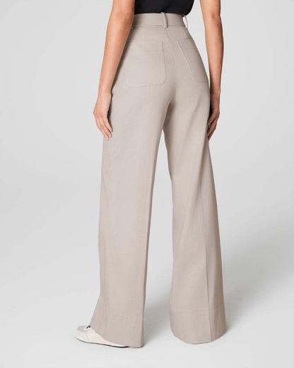 Tummy Control Twill Cropped Wide Leg Pant