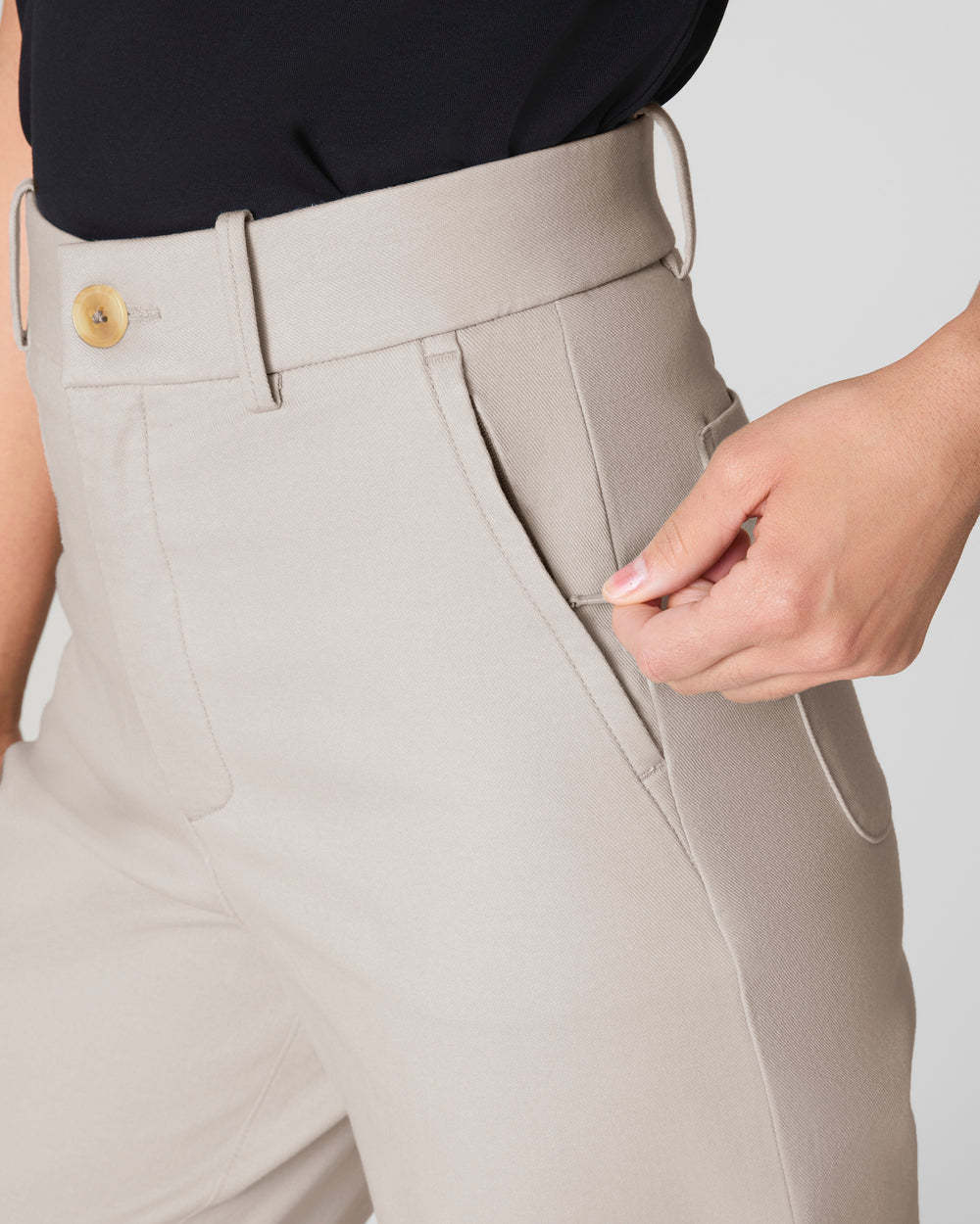 Tummy Control Twill Cropped Wide Leg Pant