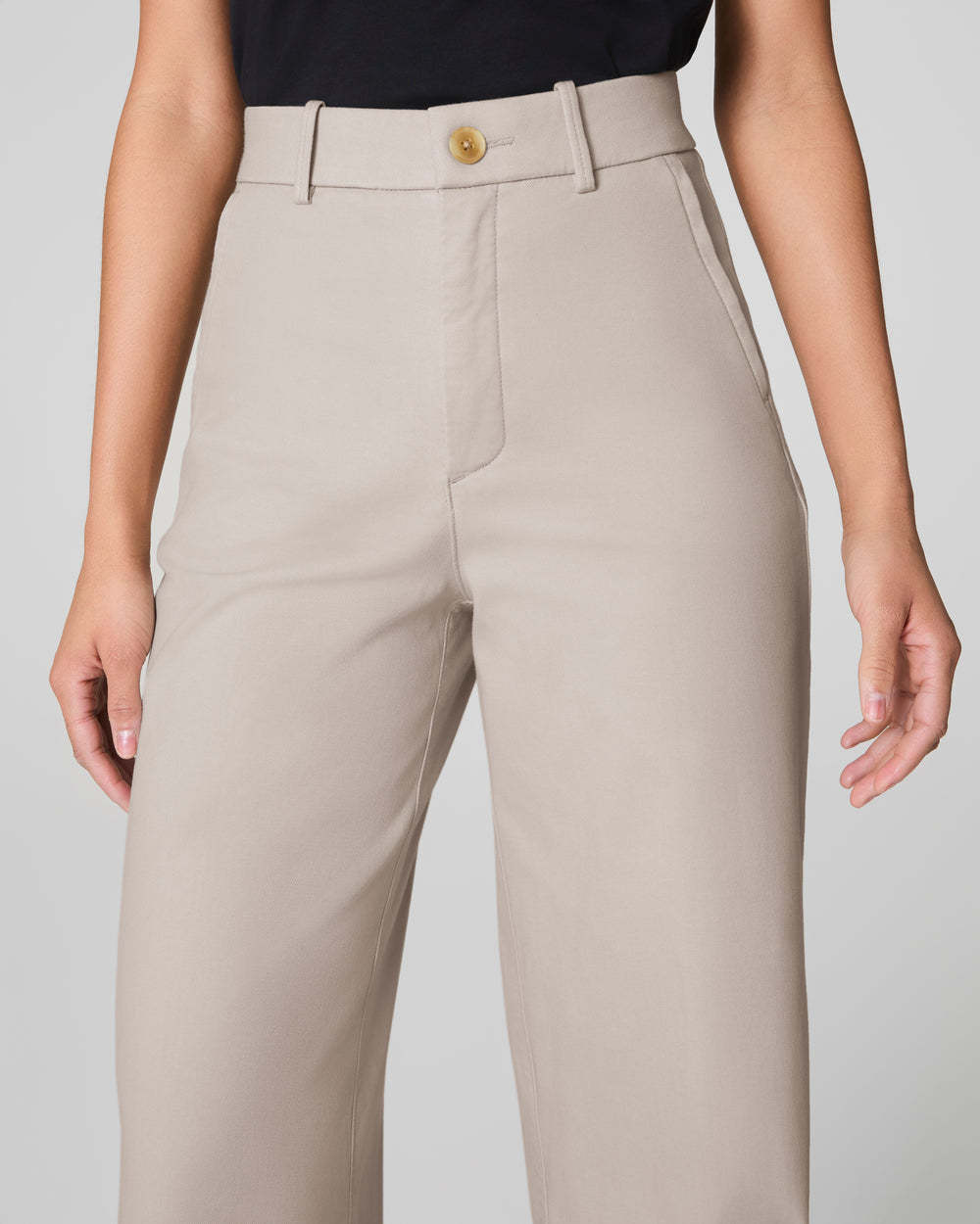 Tummy Control Twill Cropped Wide Leg Pant