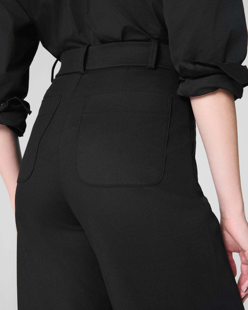 Tummy Control Twill Cropped Wide Leg Pant