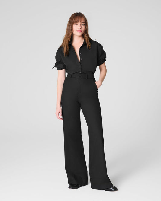 Tummy Control Twill Cropped Wide Leg Pant