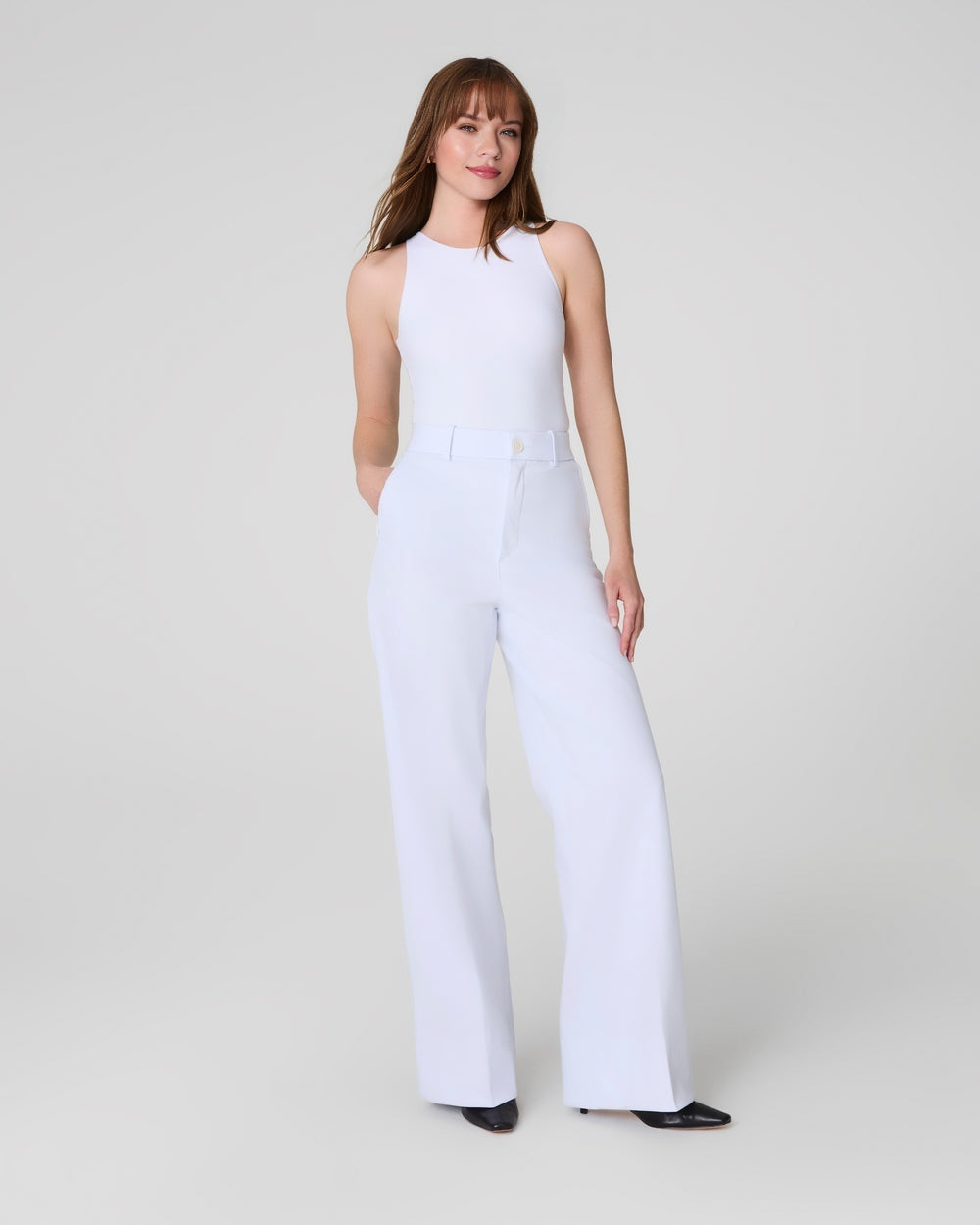 Tummy Control Twill Cropped Wide Leg Pant