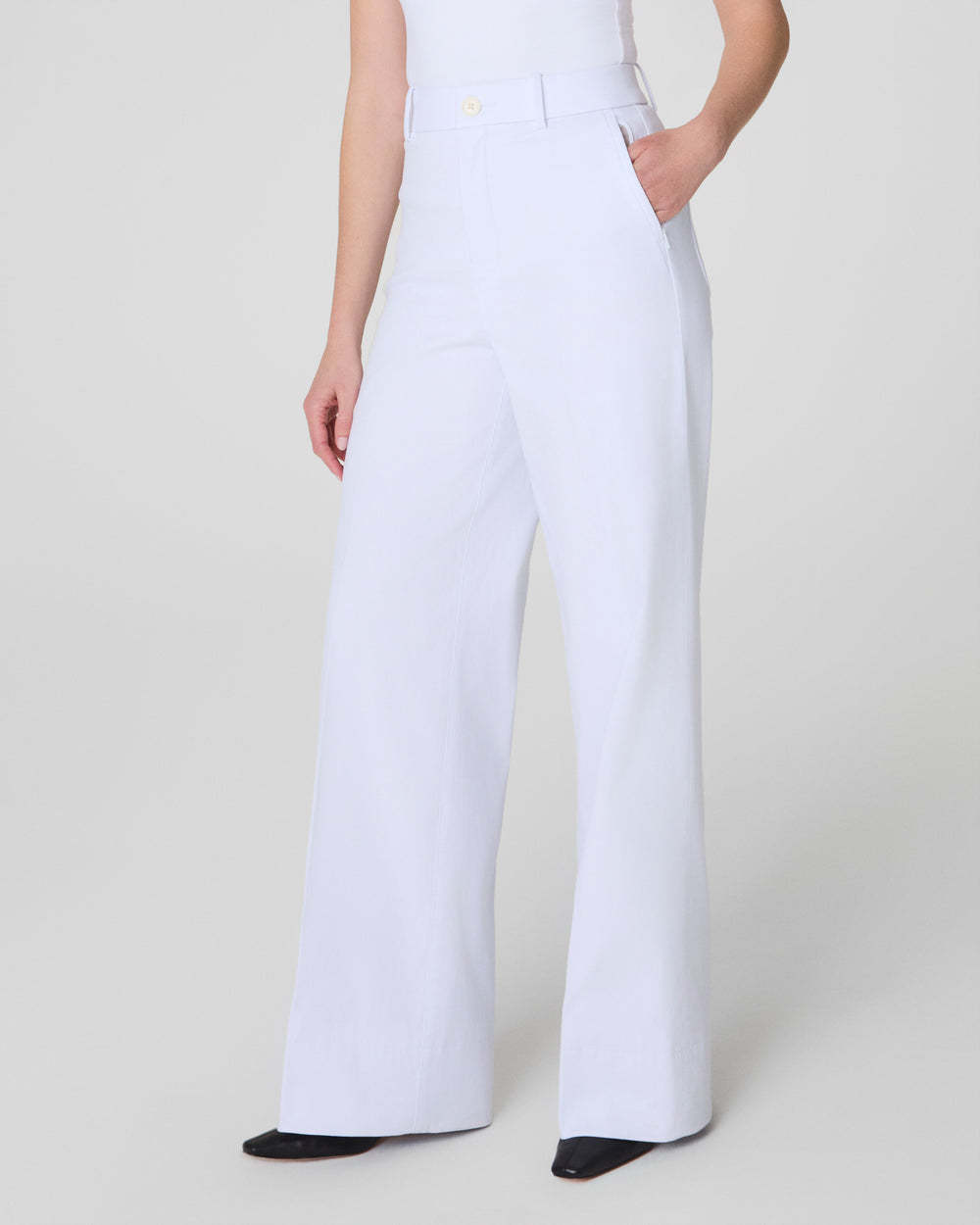 Tummy Control Twill Cropped Wide Leg Pant