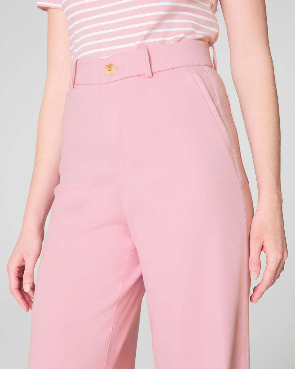 Tummy Control Twill Cropped Wide Leg Pant