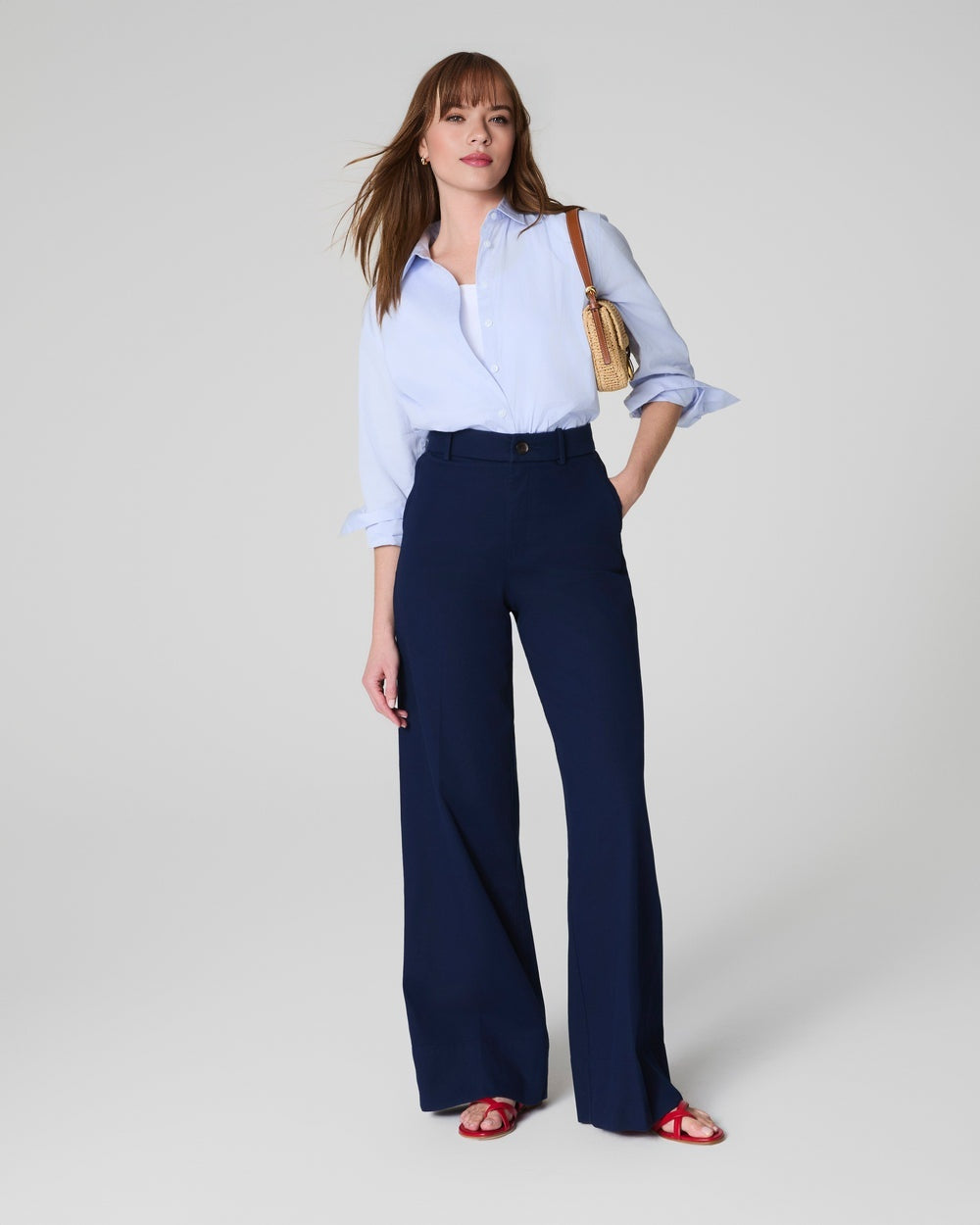 Tummy Control Twill Cropped Wide Leg Pant