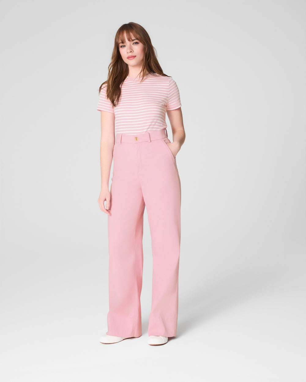 Tummy Control Twill Cropped Wide Leg Pant